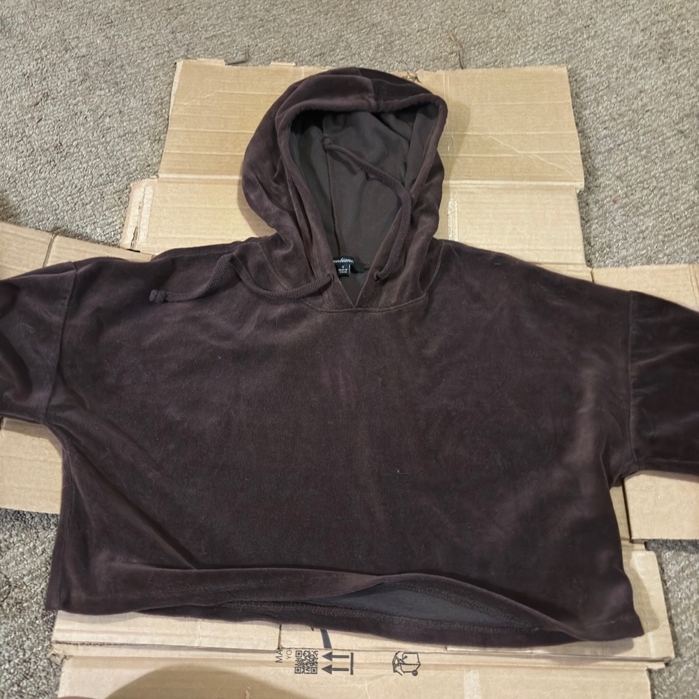brown velvet crop hoodie